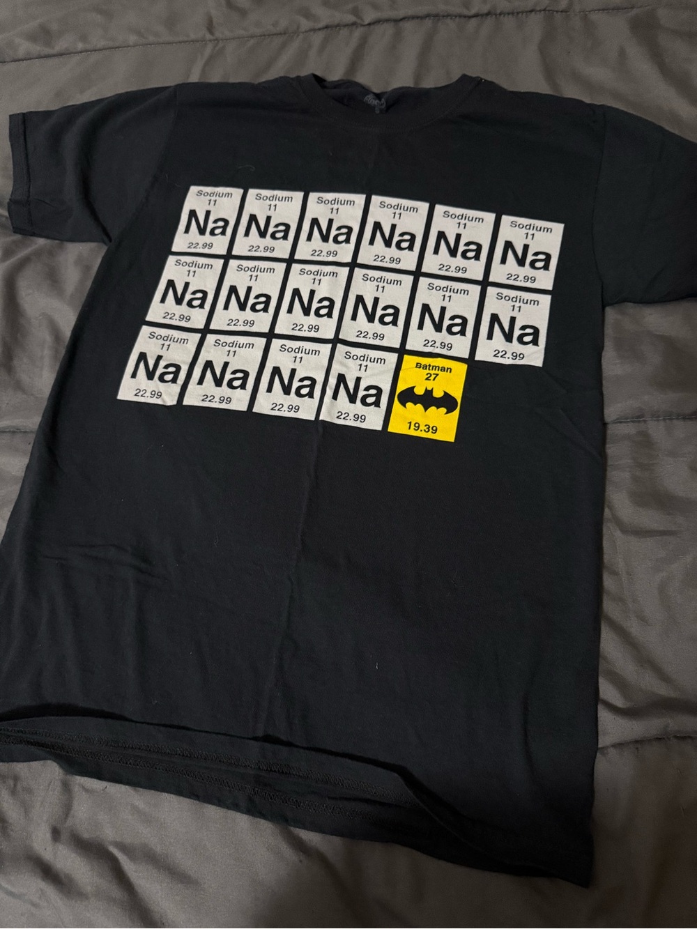 DC Comics Batman Graphic Periodic Table Tee with Yellow Batman Accent